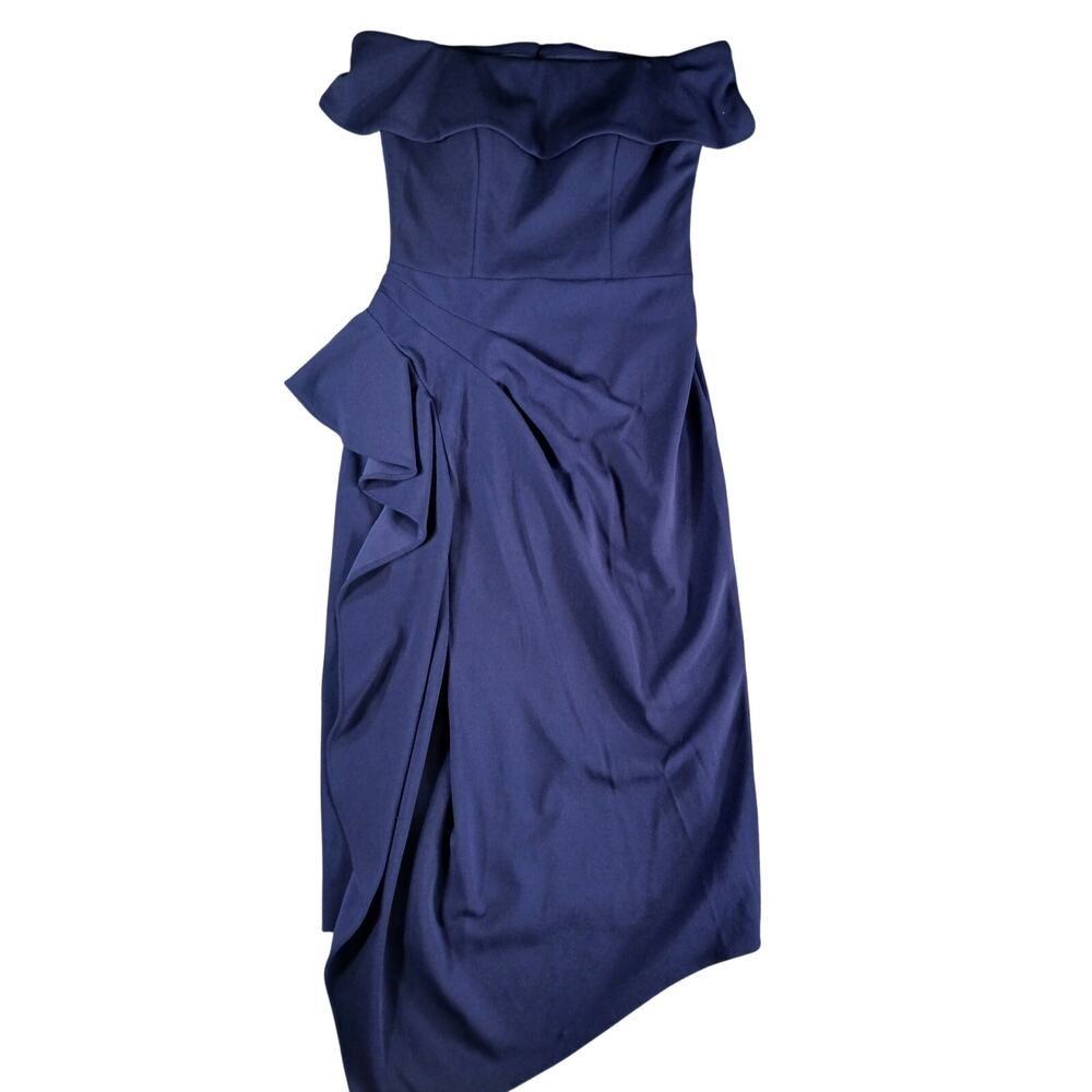 BA Nites Dress Womens 6 Blue Strapless Midi Ruffle Padded Formal Cocktail NWT